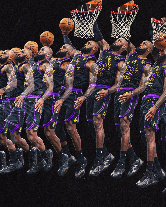 湖人官方发布詹姆斯扣篮特效图引爆社交媒体